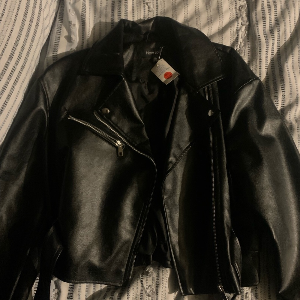 New Look Shiny Black Leather Jacket